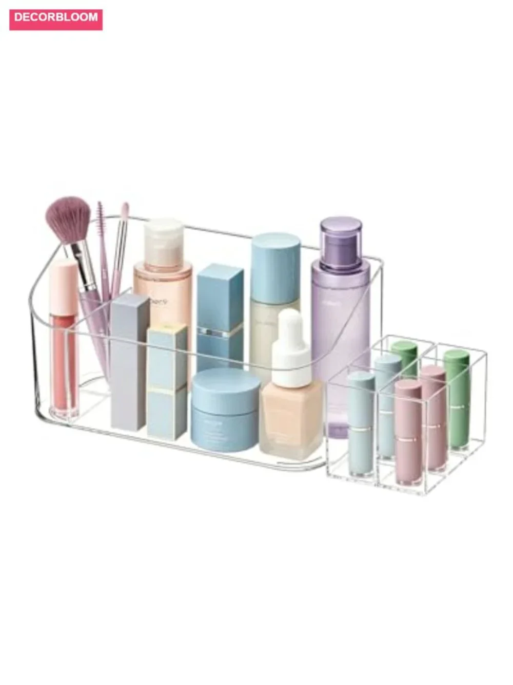 Crystal Clear Acrylic Makeup Tray Organizer with 9 Compartments